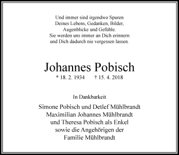Traueranzeige von Johannes Pobisch von Rheinische Post