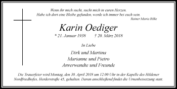 Traueranzeige von Karin Oediger von Rheinische Post