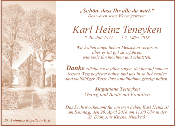 Traueranzeige von Karl Heinz Teneyken von Rheinische Post