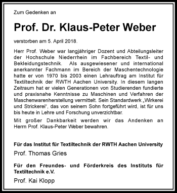 Traueranzeige von Klaus-Peter Weber von Rheinische Post