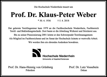 Traueranzeige von Klaus-Peter Weber von Rheinische Post