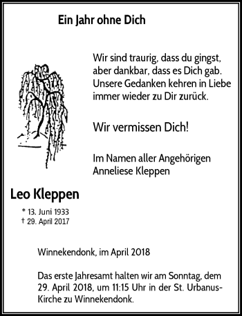 Traueranzeige von Leo Kleppen von Rheinische Post