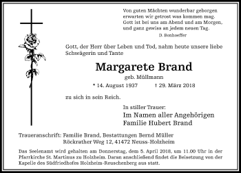 Traueranzeige von Margarete Brand von Rheinische Post
