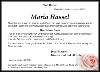 Traueranzeige von Maria Hassel von Rheinische Post