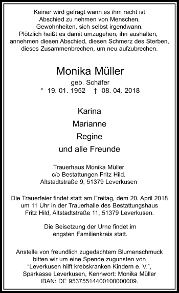 Traueranzeige von Monika Müller von Rheinische Post
