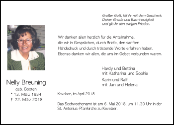 Traueranzeige von Nelly Breuning von Rheinische Post