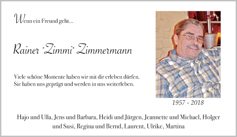  Traueranzeige für Rainer Zimmermann vom 18.04.2018 aus Rheinische Post