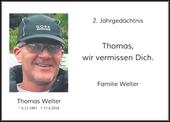 Traueranzeige von Thomas Welter von Rheinische Post