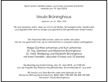 Traueranzeige von Ursula Brüninghaus von Rheinische Post