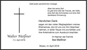 Traueranzeige von Walter Meißner von Rheinische Post