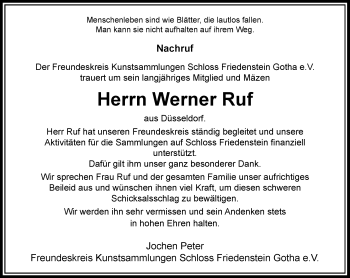 Traueranzeige von Werner Ruf von Rheinische Post