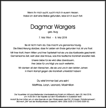 Traueranzeige von Dagmar Wargers von Rheinische Post