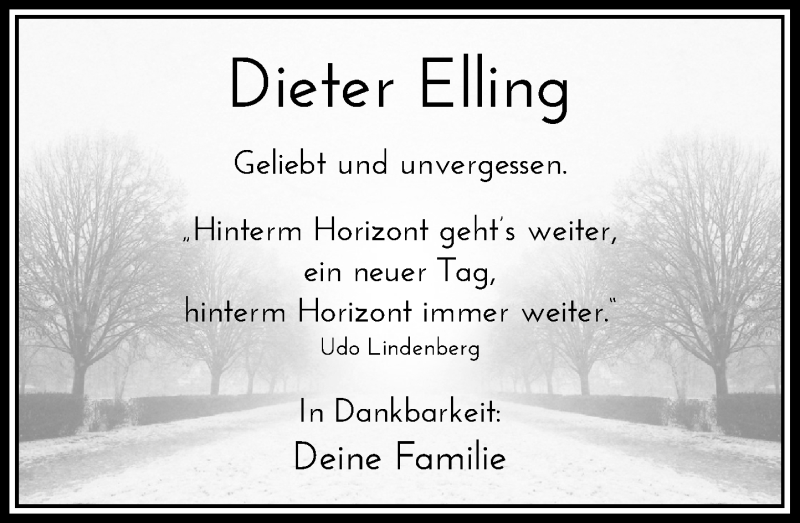  Traueranzeige für Dieter Elling vom 12.05.2018 aus Rheinische Post