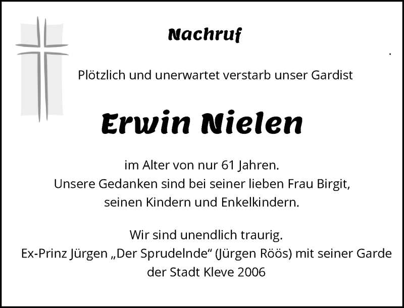  Traueranzeige für Erwin Nielen vom 07.05.2018 aus Rheinische Post