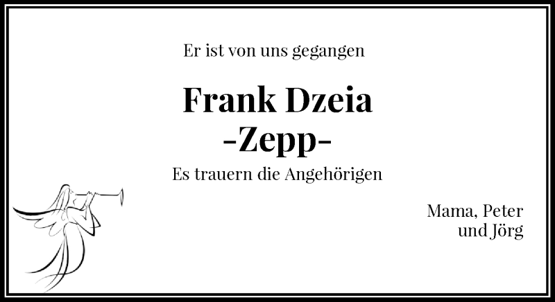  Traueranzeige für Frank Dzeia vom 30.05.2018 aus Rheinische Post
