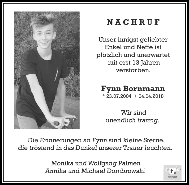  Traueranzeige für Fynn Bornmann vom 05.05.2018 aus Rheinische Post