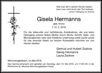Traueranzeige von Gisela Hermanns von Rheinische Post