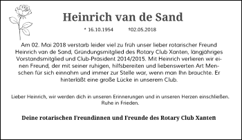Traueranzeige von Heinrich van de Sand von Rheinische Post