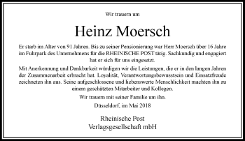 Traueranzeige von Heinz Moersch von Rheinische Post