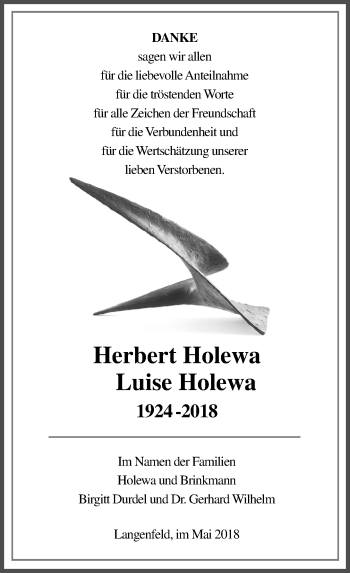 Traueranzeige von Herbert und Luise Holewa von Rheinische Post