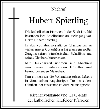 Traueranzeige von Hubert Spierling von Rheinische Post