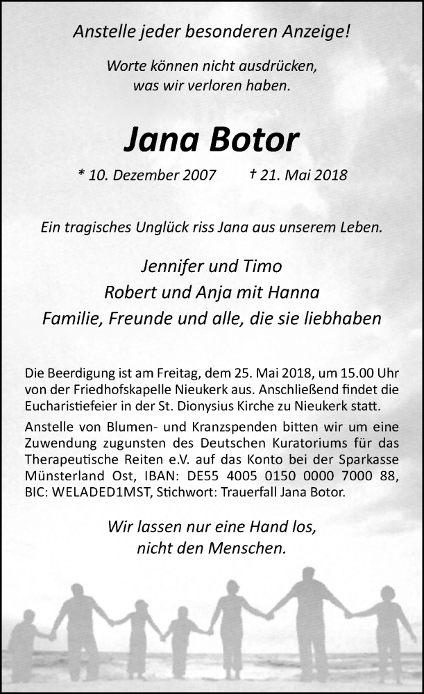  Traueranzeige für Jana Botor vom 24.05.2018 aus Rheinische Post