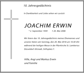 Traueranzeige von Joachim Erwin von Rheinische Post