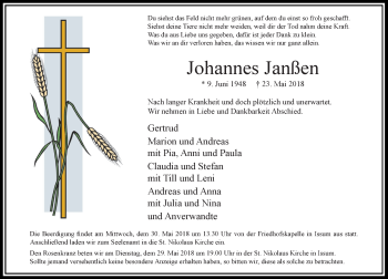 Traueranzeige von Johannes Janßen von Rheinische Post