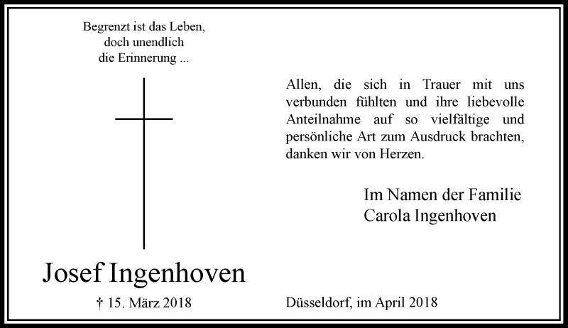  Traueranzeige für Josef Ingenhoven vom 10.05.2018 aus Rheinische Post