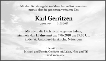 Traueranzeige von Karl Gerritzen von Rheinische Post