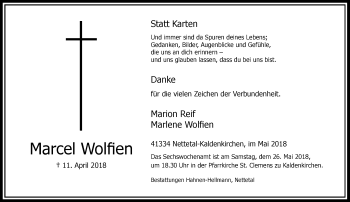 Traueranzeige von Marcel Wolfien von Rheinische Post