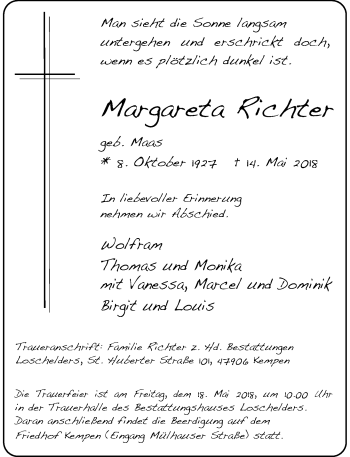 Traueranzeige von Margareta Richter von Rheinische Post