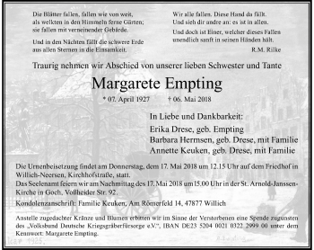 Traueranzeige von Margarete Empting von Rheinische Post