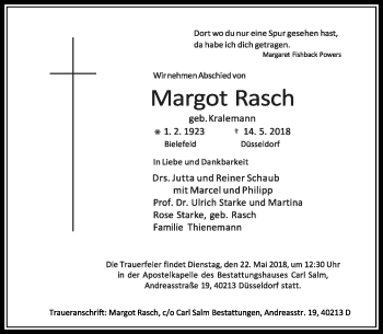 Traueranzeige von Margot Rasch von Rheinische Post