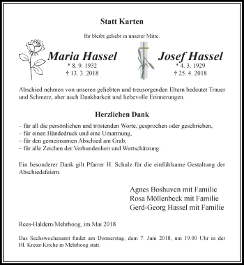 Traueranzeige von Maria und Josef Hassel von Rheinische Post