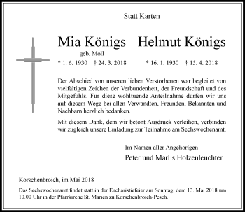 Traueranzeige von Mia und Helmut Königs von Rheinische Post