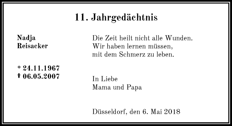  Traueranzeige für Nadja Reisacker vom 05.05.2018 aus Rheinische Post