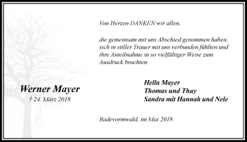 Traueranzeige von Werner Mayer von Rheinische Post