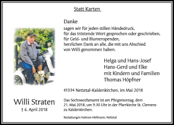 Traueranzeige von Willi Straten von Rheinische Post