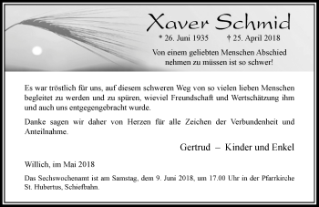 Traueranzeige von Xaver Schmid von Rheinische Post