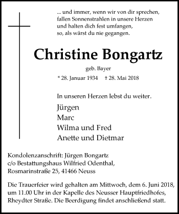 Traueranzeige von Christine Bonga von Rheinische Post