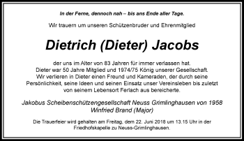 Traueranzeige von Dietrich Jacobs von Rheinische Post