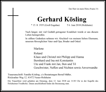 Traueranzeige von Gerhard Kösling von Rheinische Post