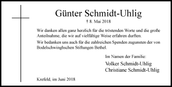Traueranzeige von Günter Schmidt-Uhlig von Rheinische Post