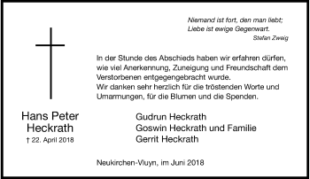 Traueranzeige von Hans Peter Heckrath von Rheinische Post