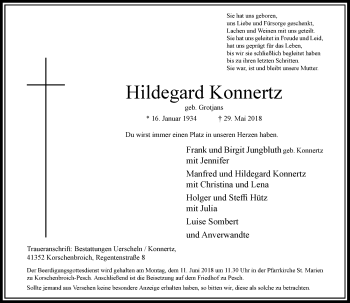 Traueranzeige von Hildegard Konnertz von Rheinische Post