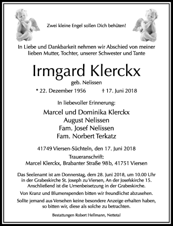 Traueranzeige von Irmgard Klerckx von Rheinische Post