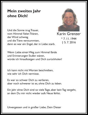 Traueranzeige von Karin Grenzer von Rheinische Post