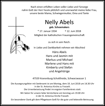 Traueranzeige von Nelly Abels von Rheinische Post