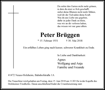 Traueranzeige von Peter Brüggen von Rheinische Post